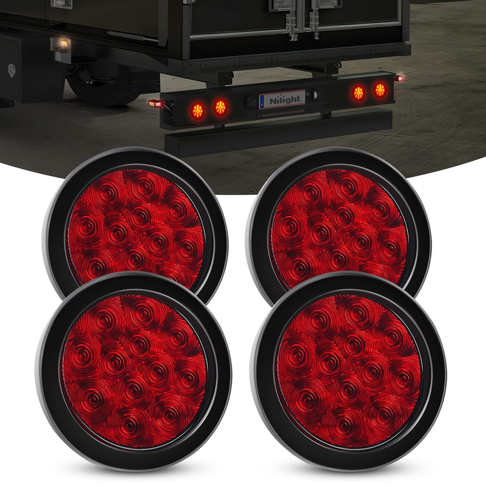 Nilight front view of 4-inch red tail light showing bright lens and improved visibility