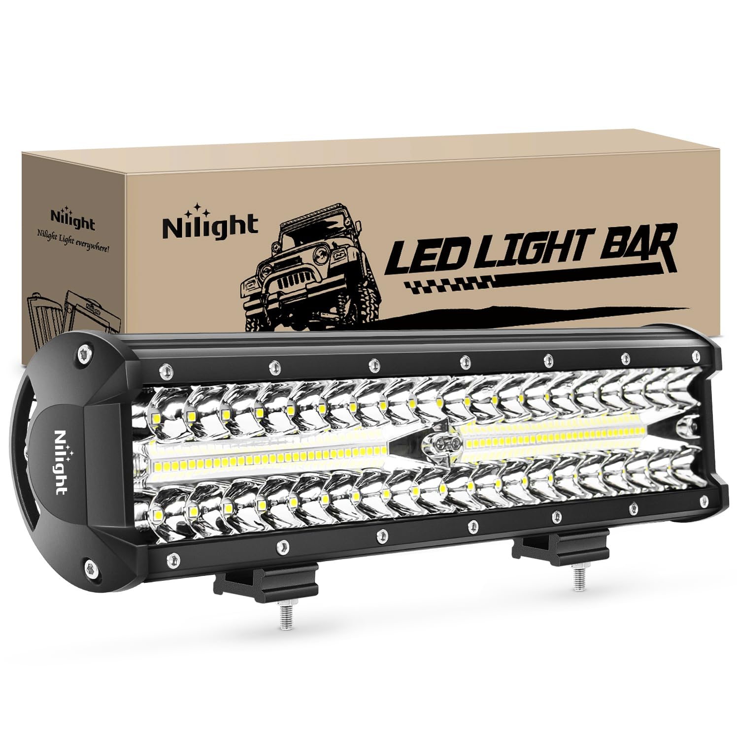 Nilight front view 12-inch light bar showing brightness and rugged design