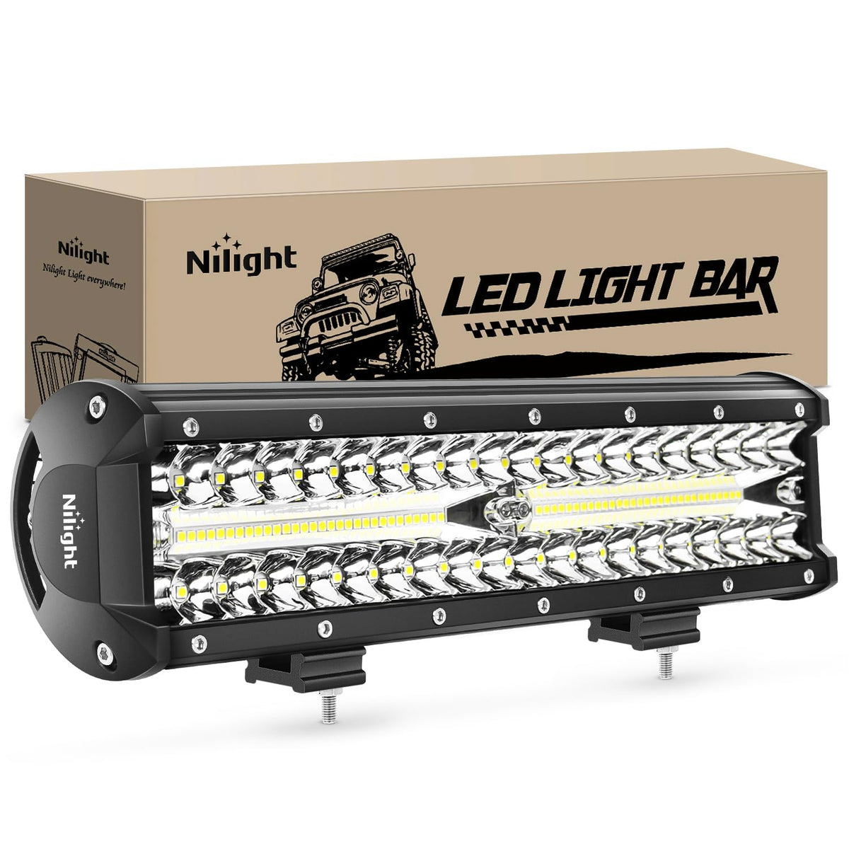 Nilight front view 12-inch light bar showing brightness and rugged design