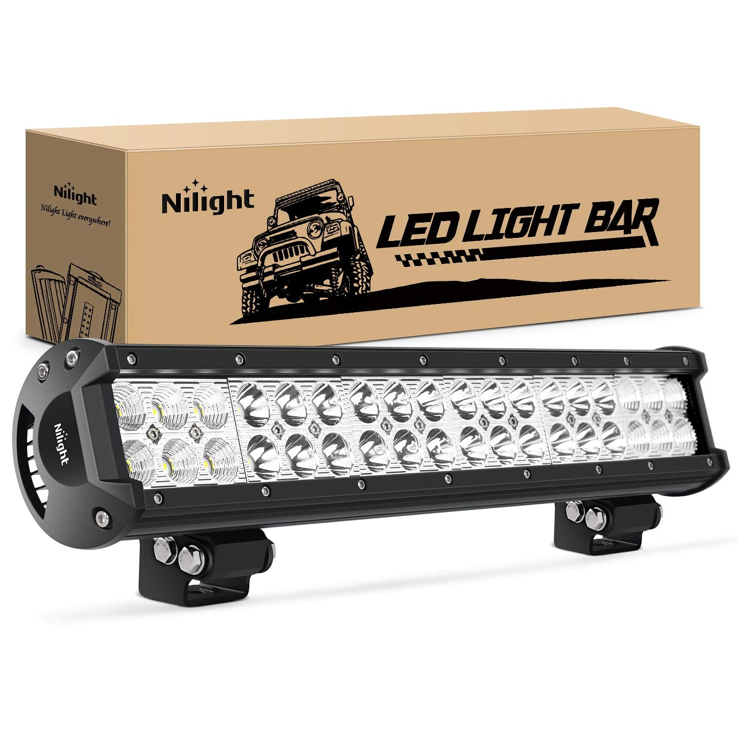 Nilight front view of 17-inch light bar showing combo beam, improved road visibility