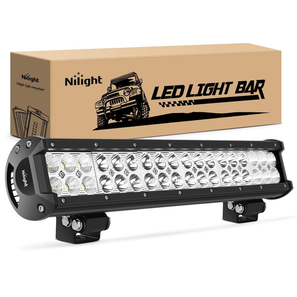 Nilight front view of 17-inch light bar showing combo beam, improved road visibility