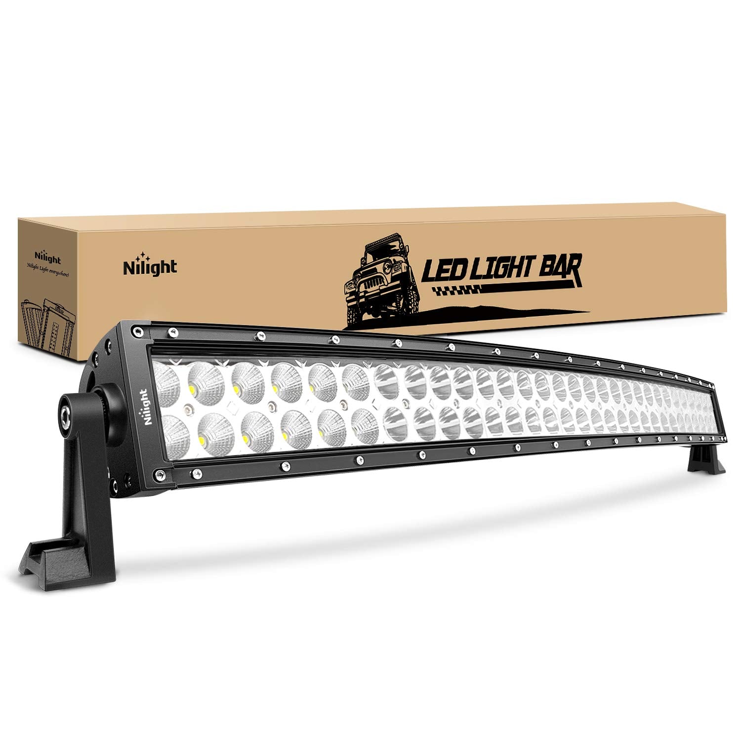 Nilight front view of 32-inch curved LED light bar showing bright output