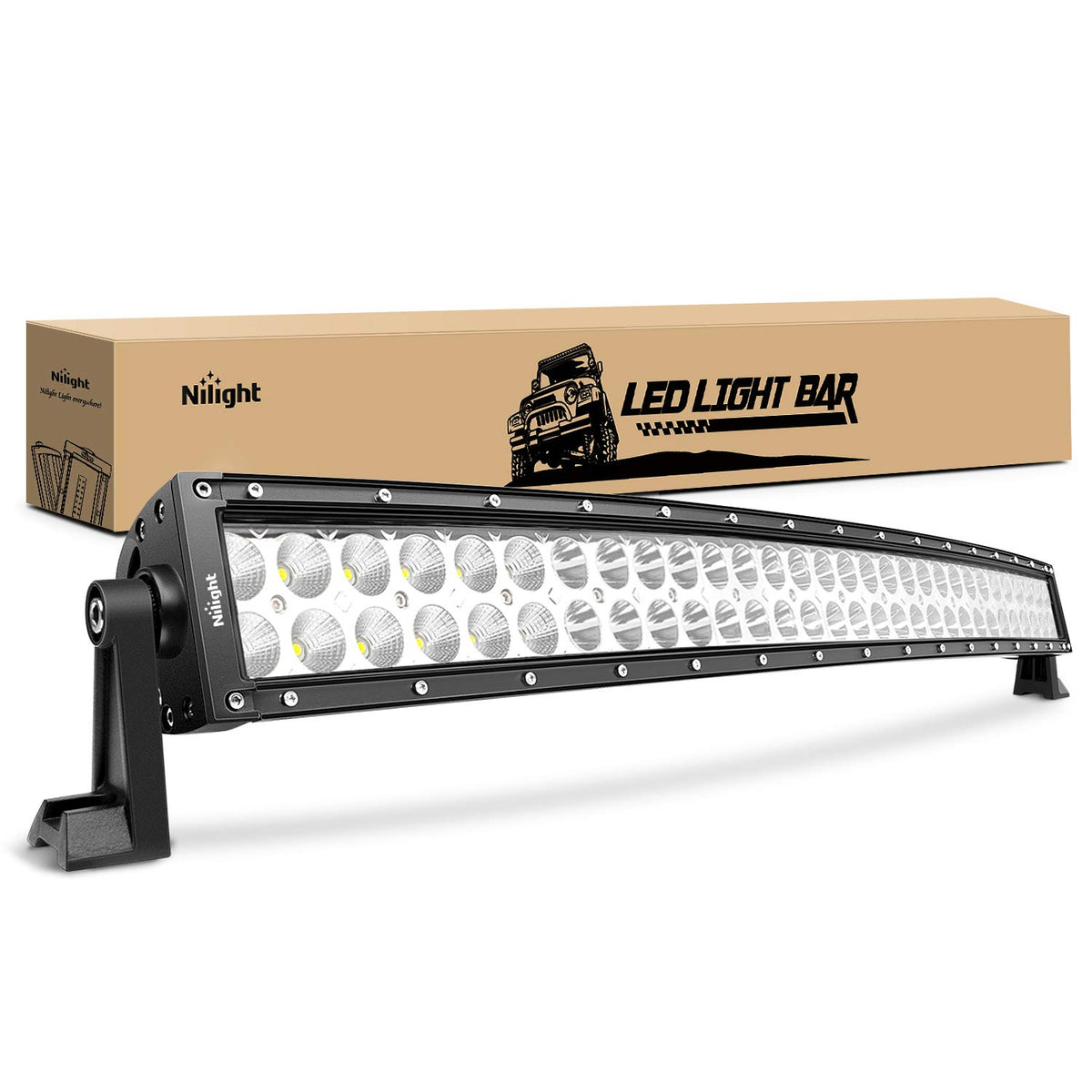 Nilight front view of 32-inch curved LED light bar showing bright output