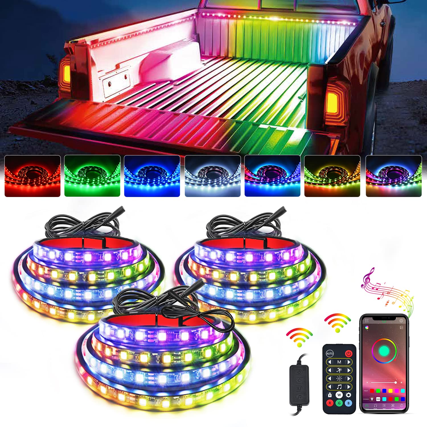 Nilight front view of three 60-inch strips illuminating cargo area for visibility