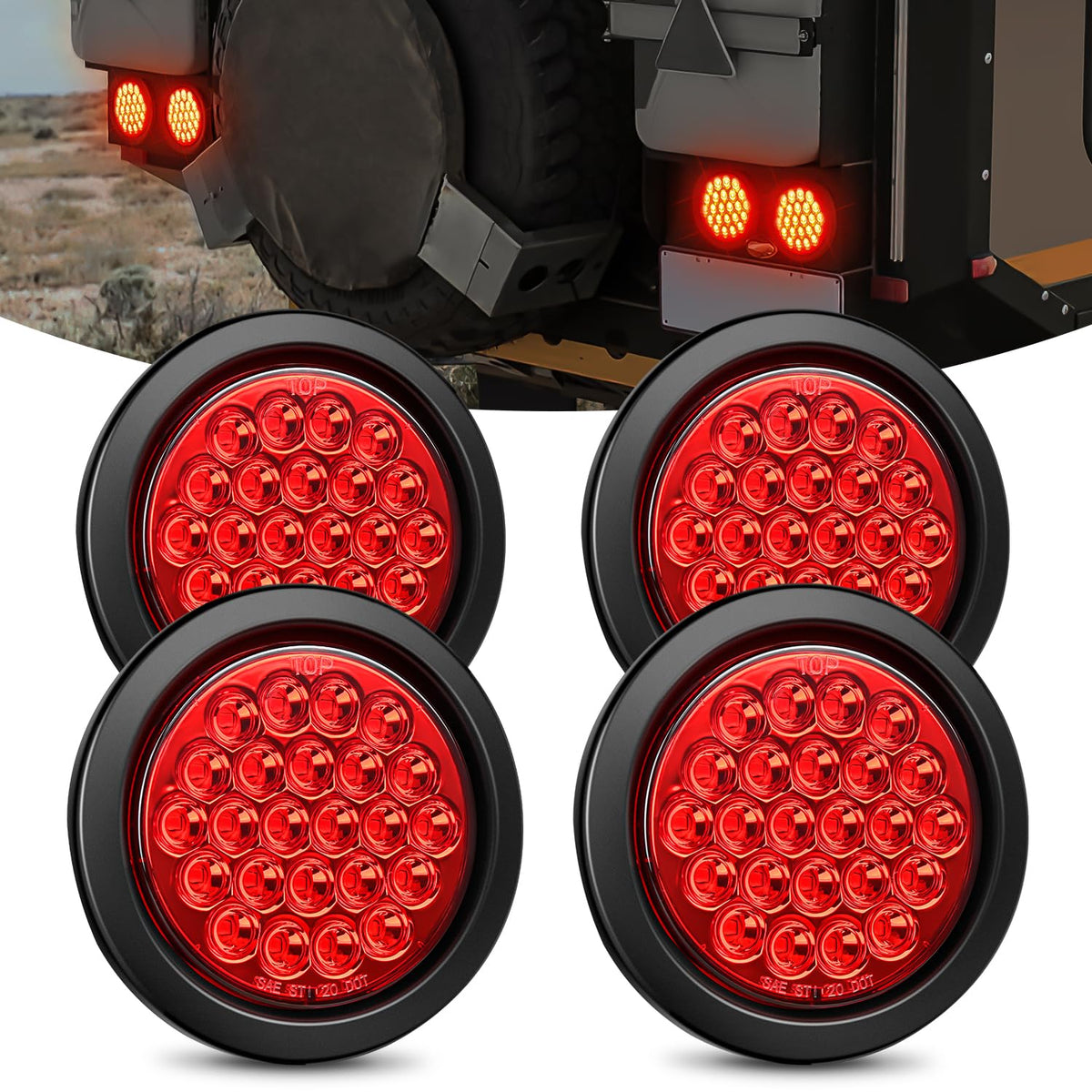 Nilight front view 4-inch round red LED tail light showing bright signaling benefit