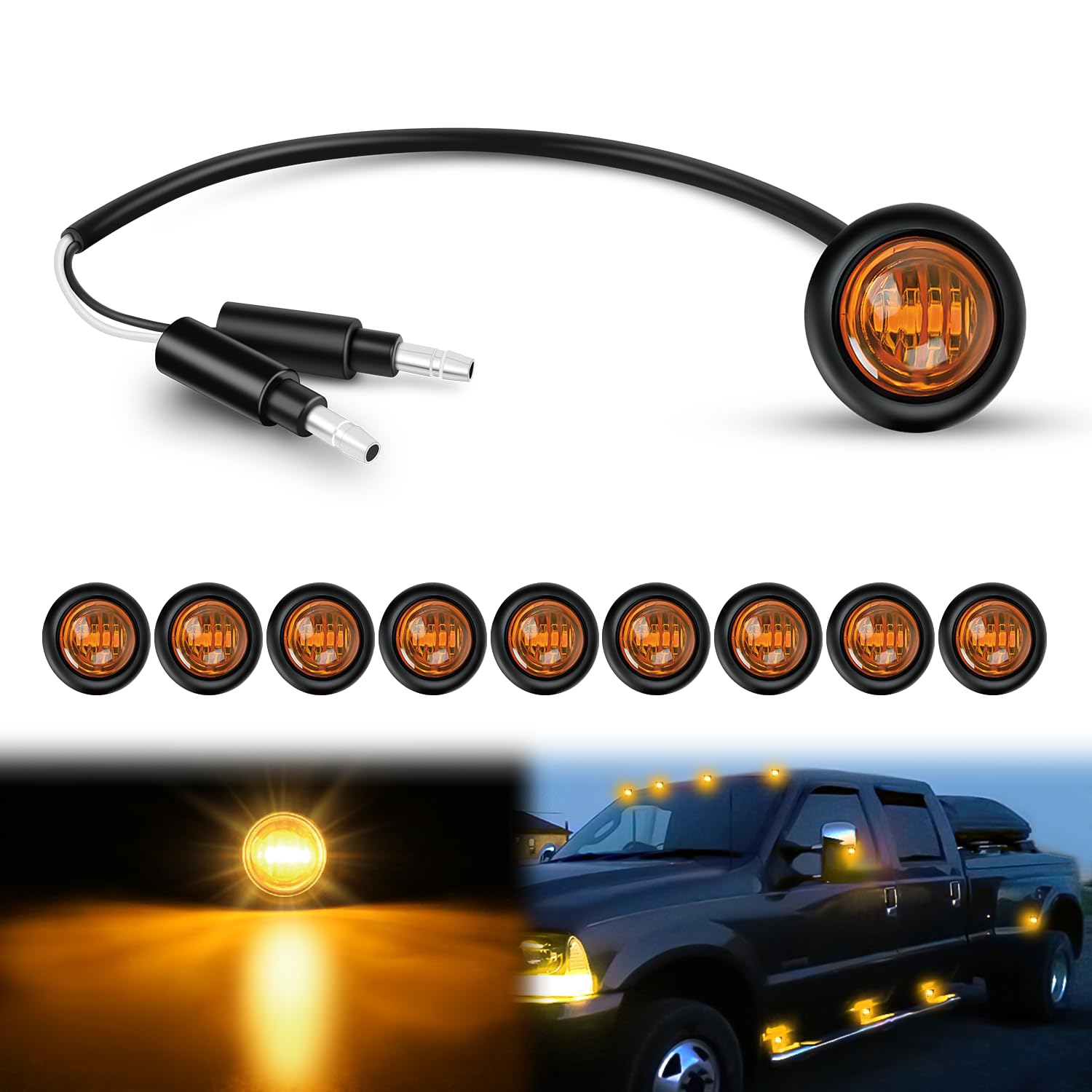 Nilight front view of amber round marker light showing clear signal visibility