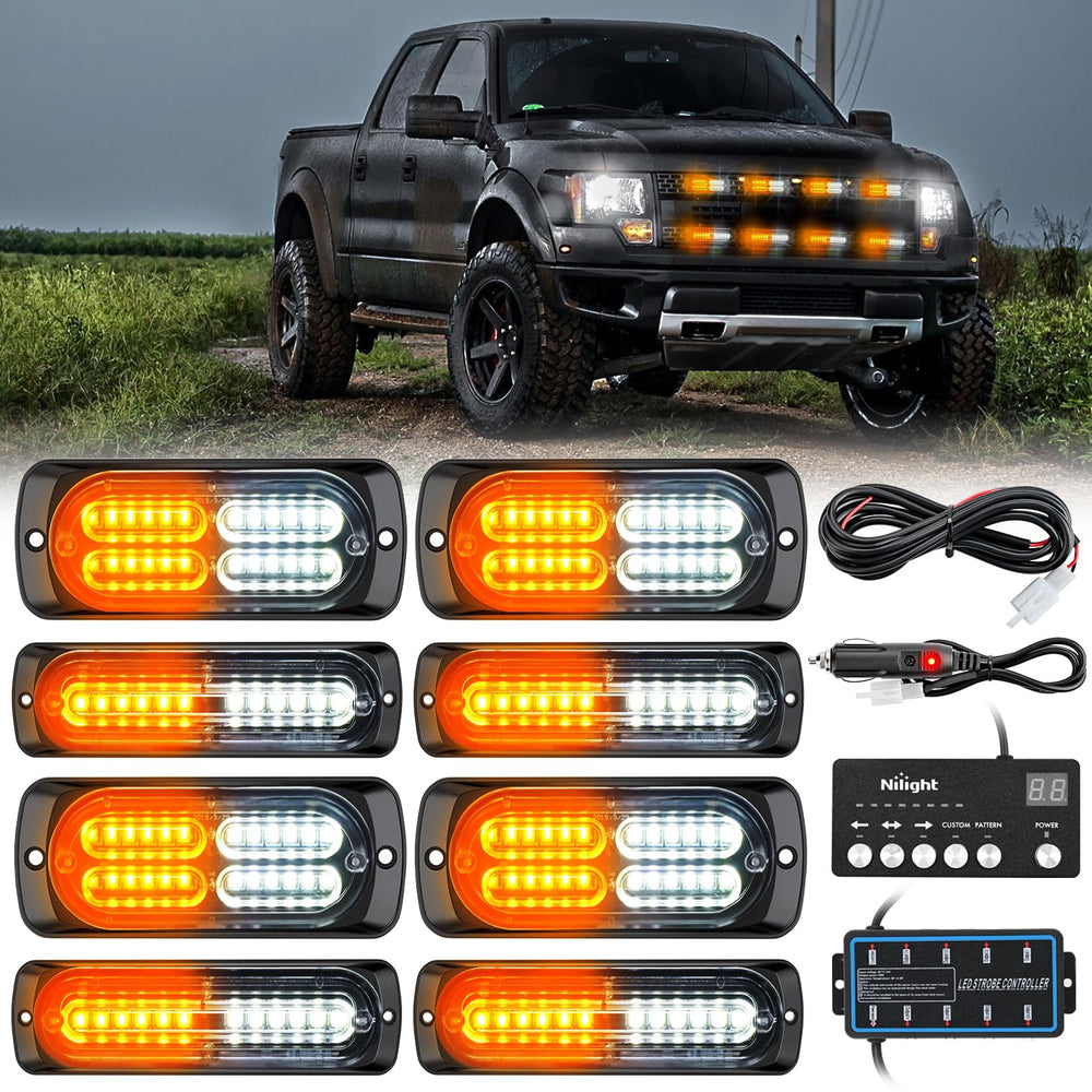 Nilight front view of all eight strobe heads showing compact layout and high visibility