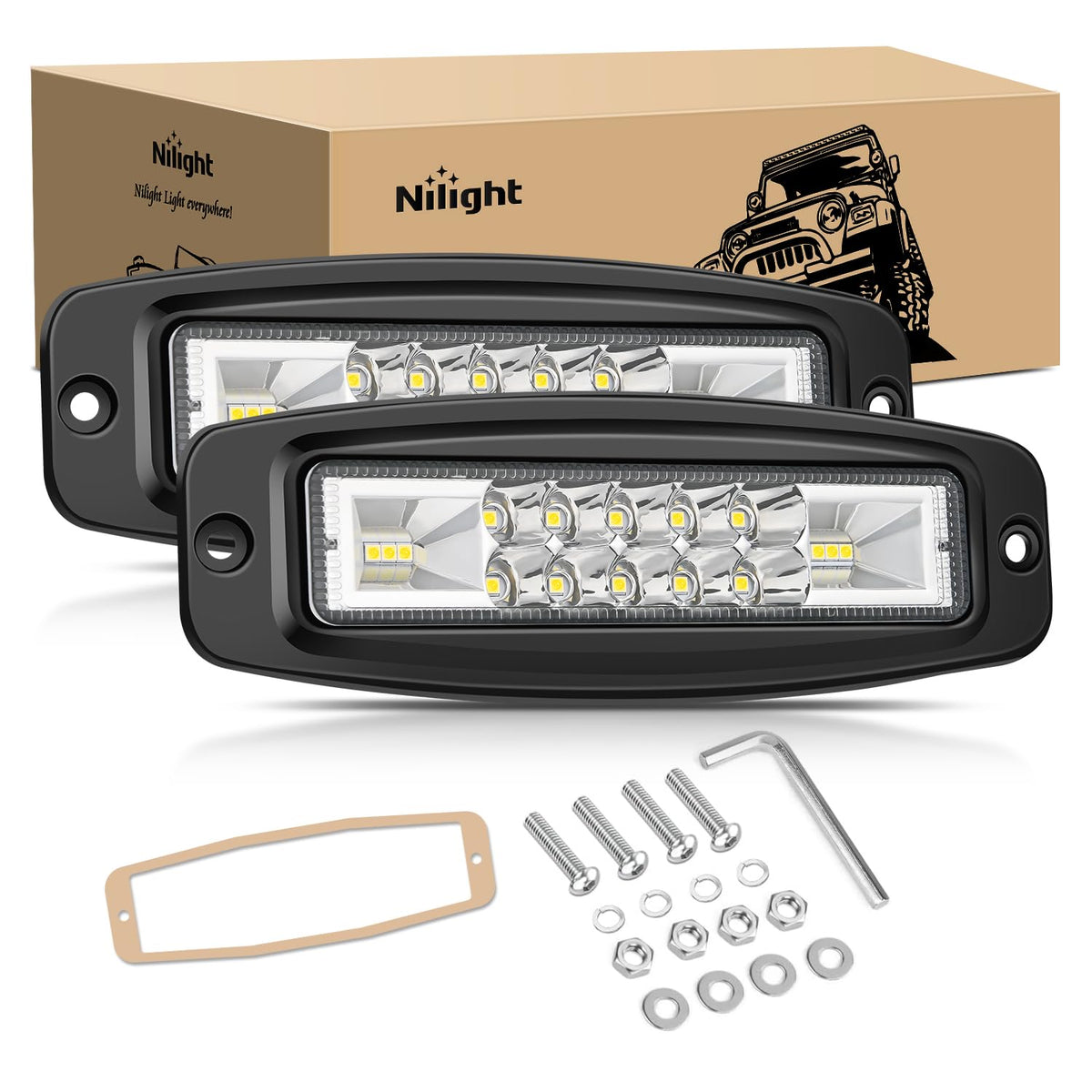 Nilight front view of flush mount pods showing compact profile and bright output