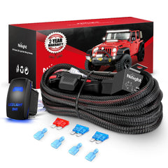 Nilight front view of harness kit showing components and benefits