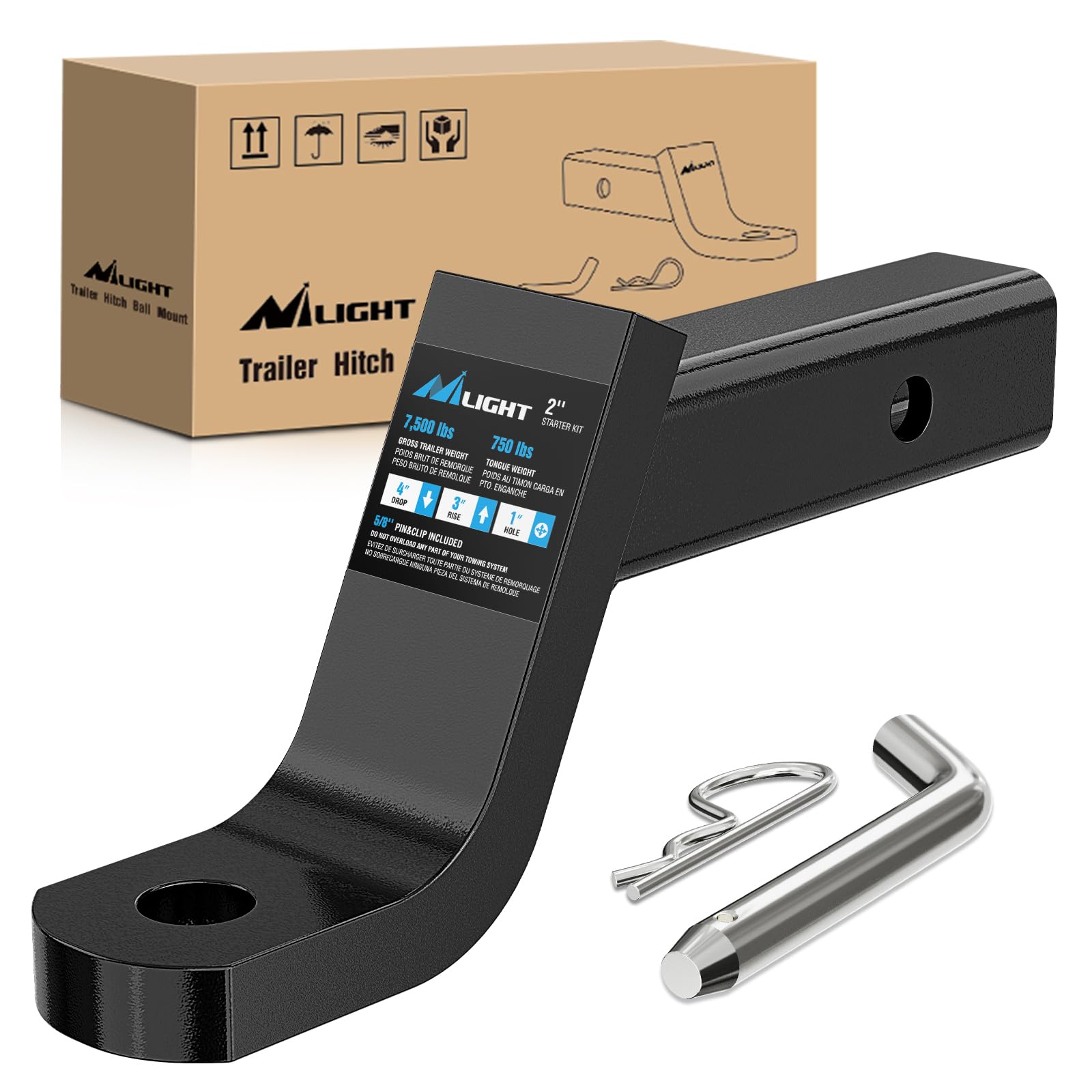 Nilight front view mounted in 2-inch receiver showing secure fit and reliability