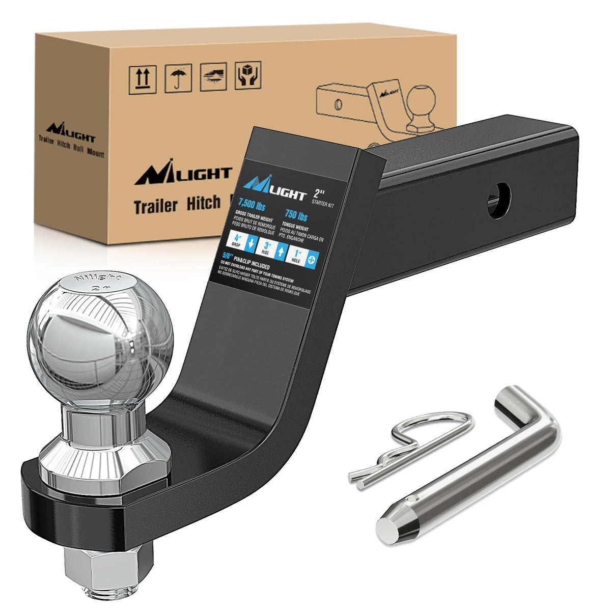 Nilight front view of ball mount showing sturdy construction and safe towing