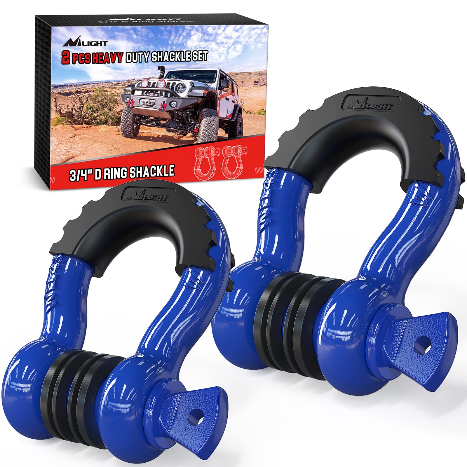 Nilight front view of two-pack D-ring shackles showing durable finish and strength benefits