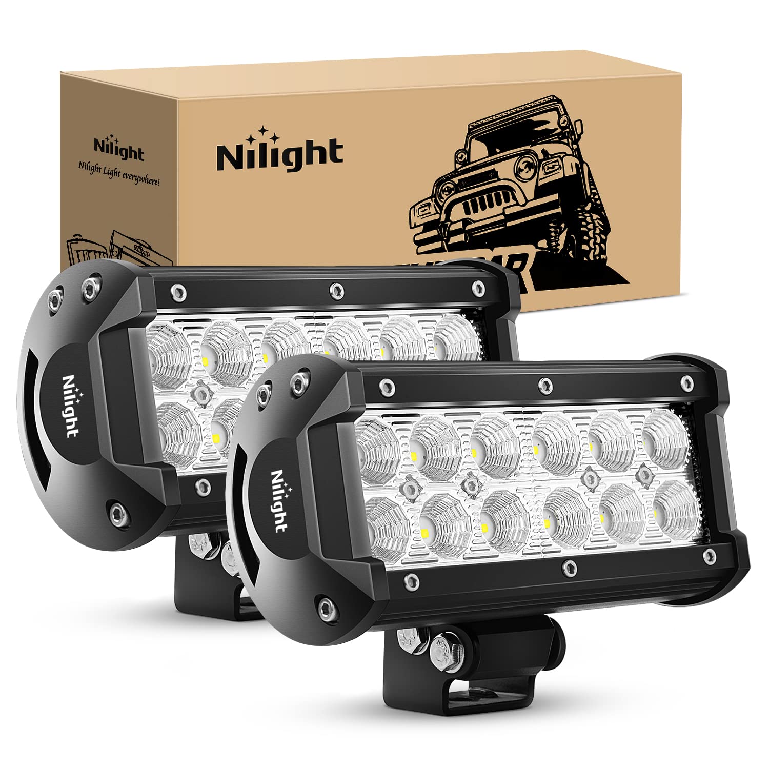Nilight front view of two 6.5 inch pods showing strong wide beam benefit