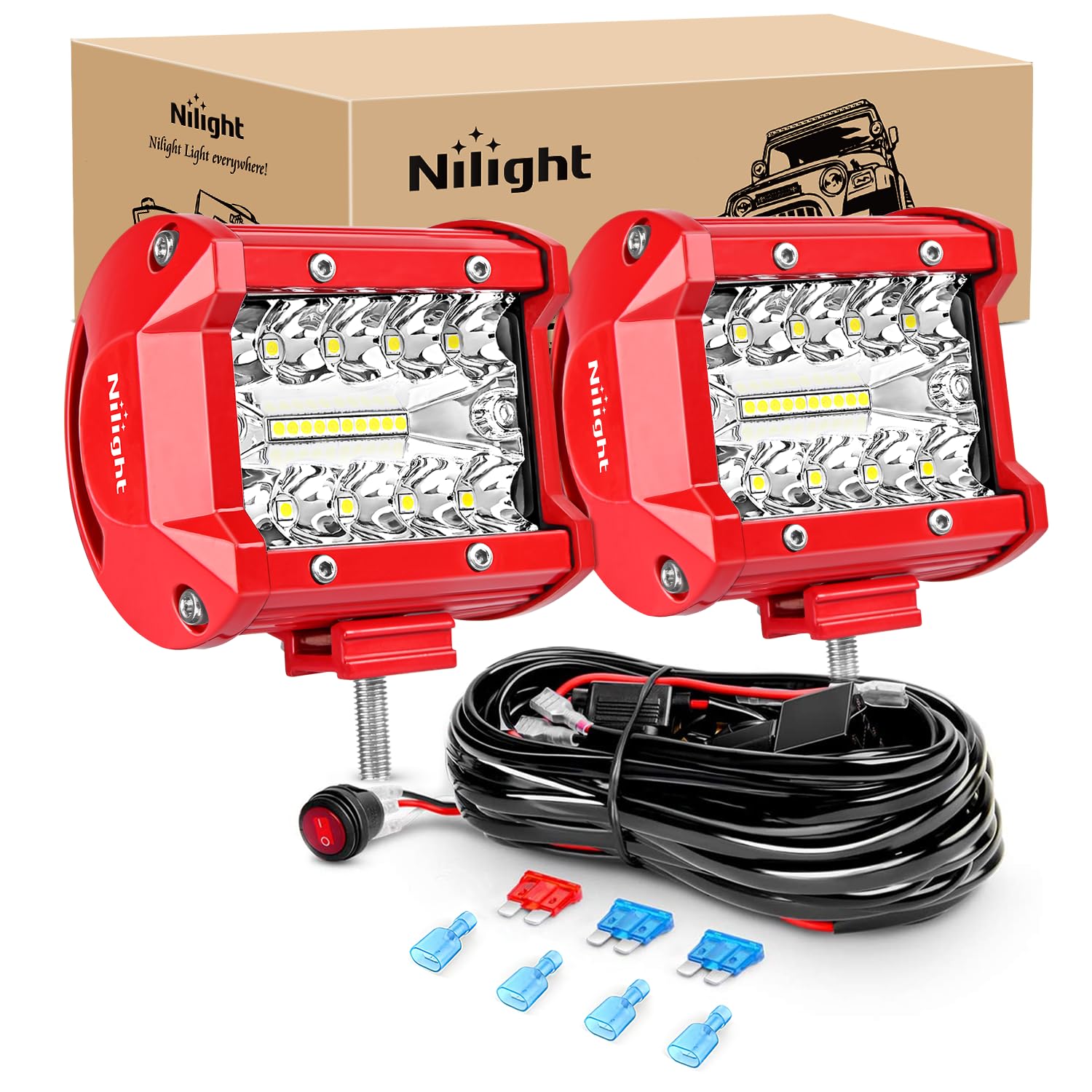 Nilight front view of paired light bars showing compact housing and bright output