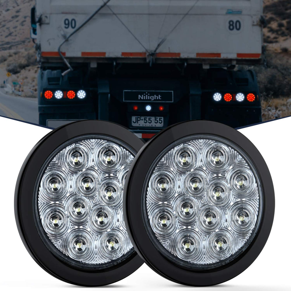 Nilight front view of round LED backup light showing bright white output benefit