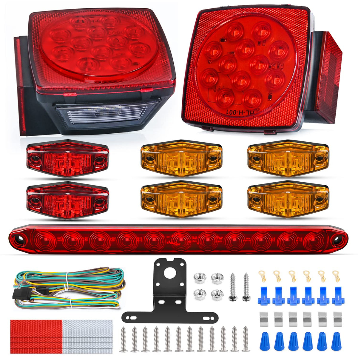 Nilight front view of square LED trailer lights showing complete kit and mounting ease