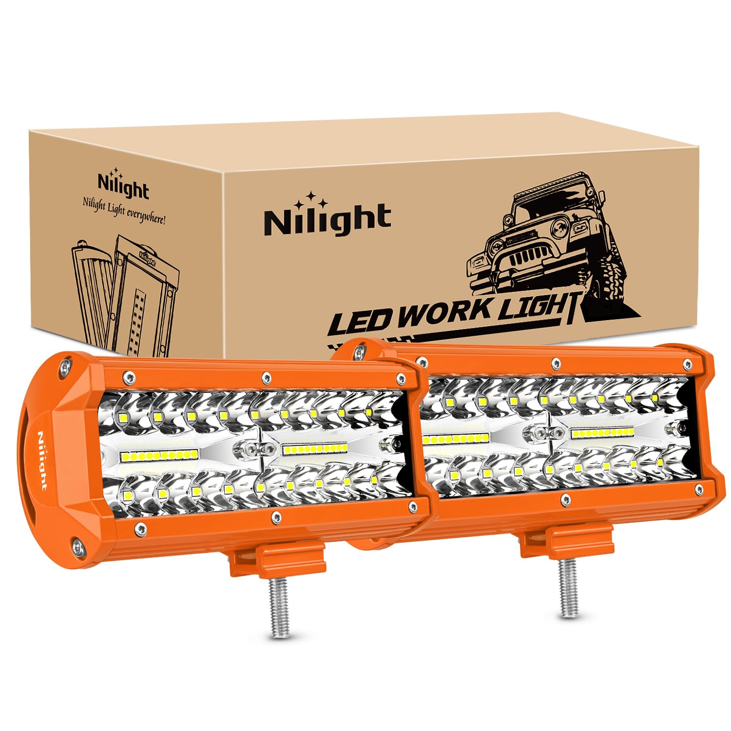 Nilight front view of two light bars showing compact design and strong illumination