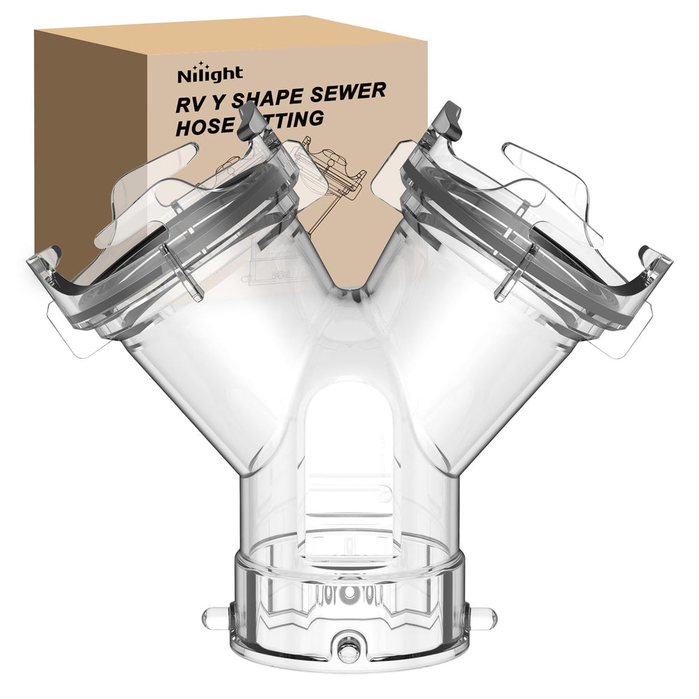 Nilight front view of Y connector showing clear body and dual outlets for quick setup