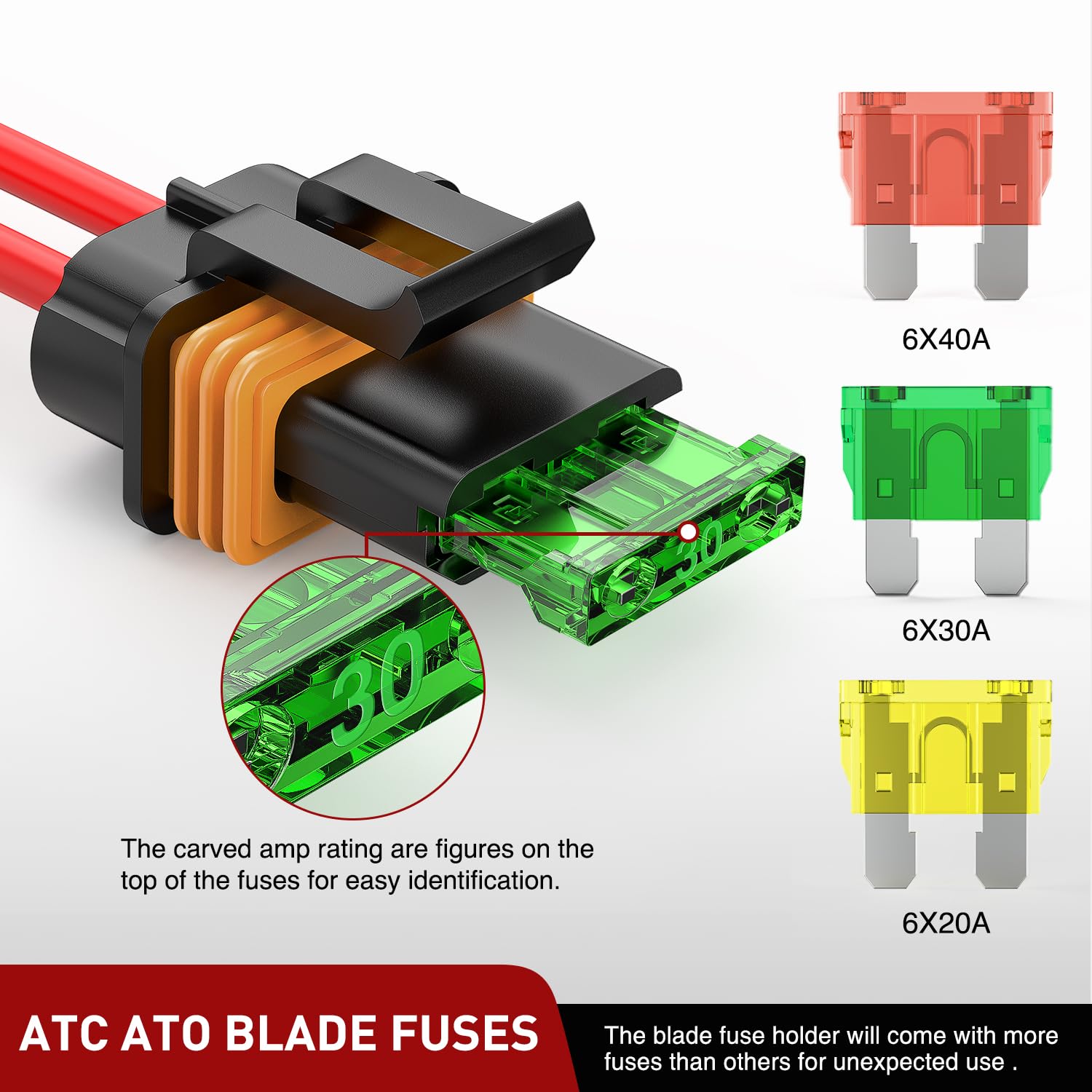 Nilight detailed shot of 12AWG red pigtail and terminals showing corrosion-resistant conductivity
