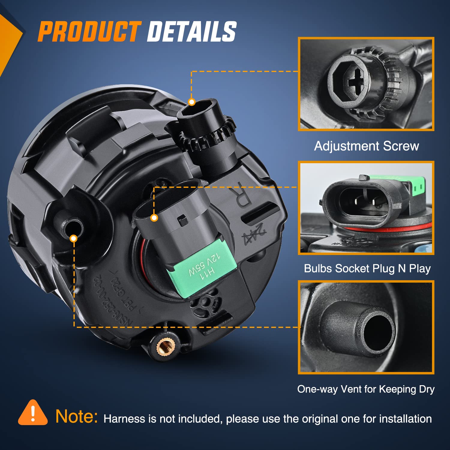 Nilight H11 bulbs and mounting screws laid out to display included hardware and ready-to-install convenience
