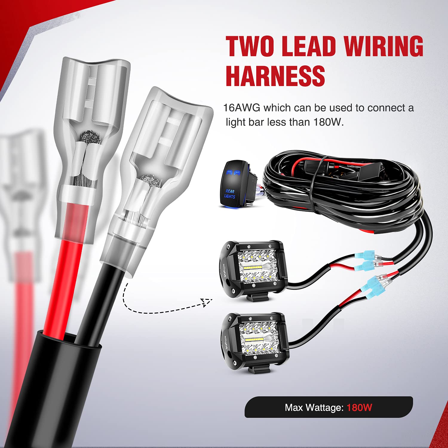 Nilight harness hooked to two light bars illustrating simplified dual lighting setup benefit