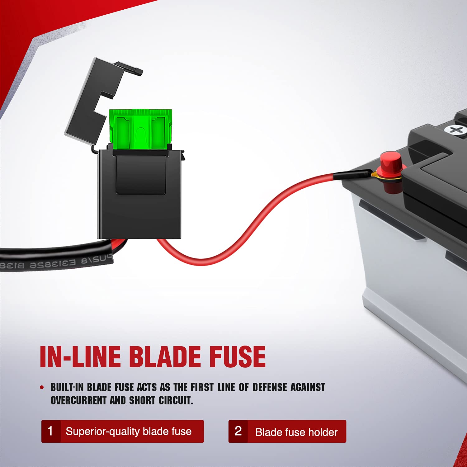 Nilight inline blade fuse detail showing circuit protection benefit