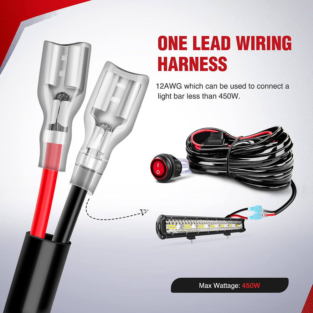 Nilight harness routed to LED bar on a jeep demonstrating rugged fitment