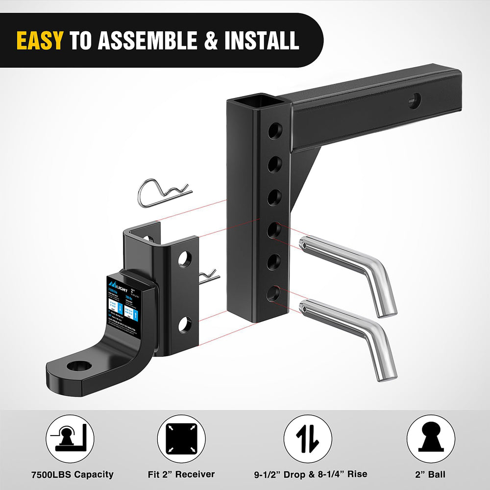 Nilight hitch next to tape measure showing drop and rise scale clarity