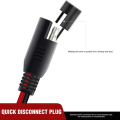 Nilight extension cable connected on a motorcycle enabling easy charging