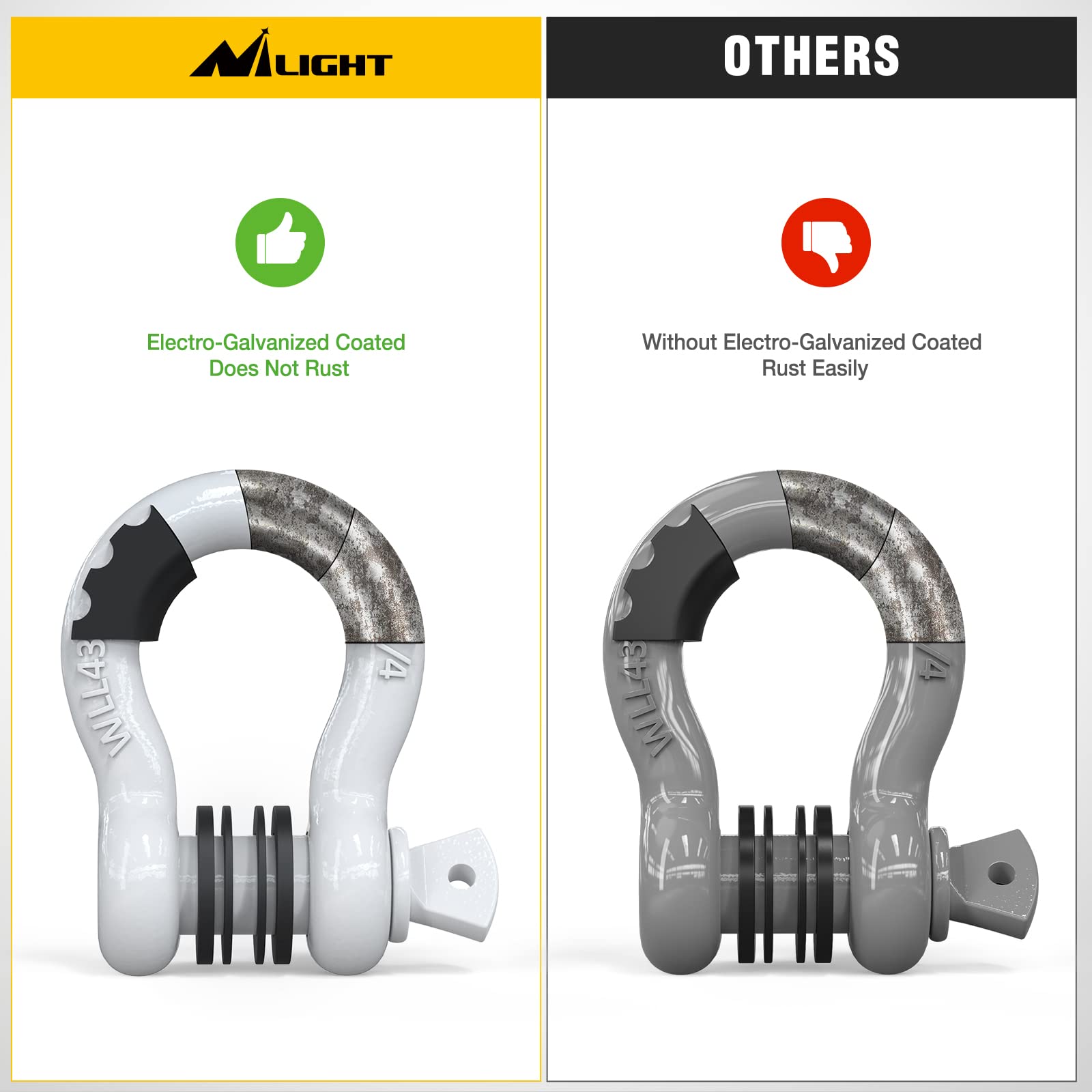 Nilight shackle in use on vehicle towing strap for safe recovery