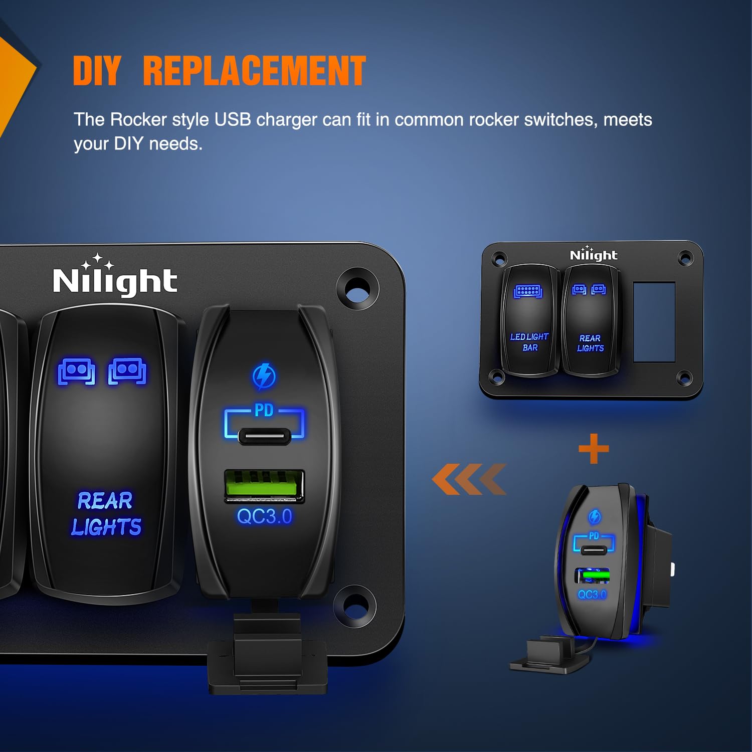Nilight installed in boat dash showing tidy mounted charging solution