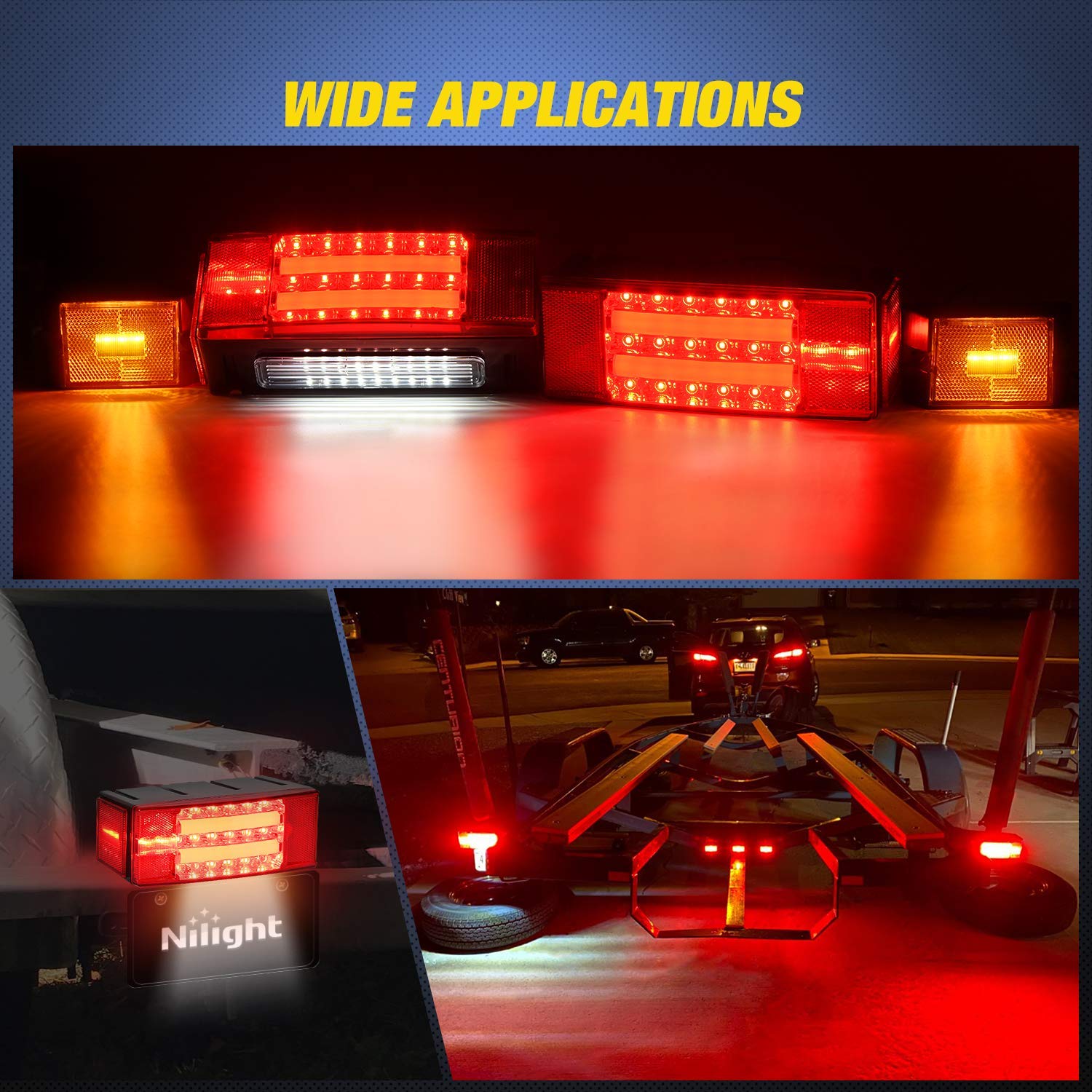 Nilight rear trailer installation at night showing improved visibility