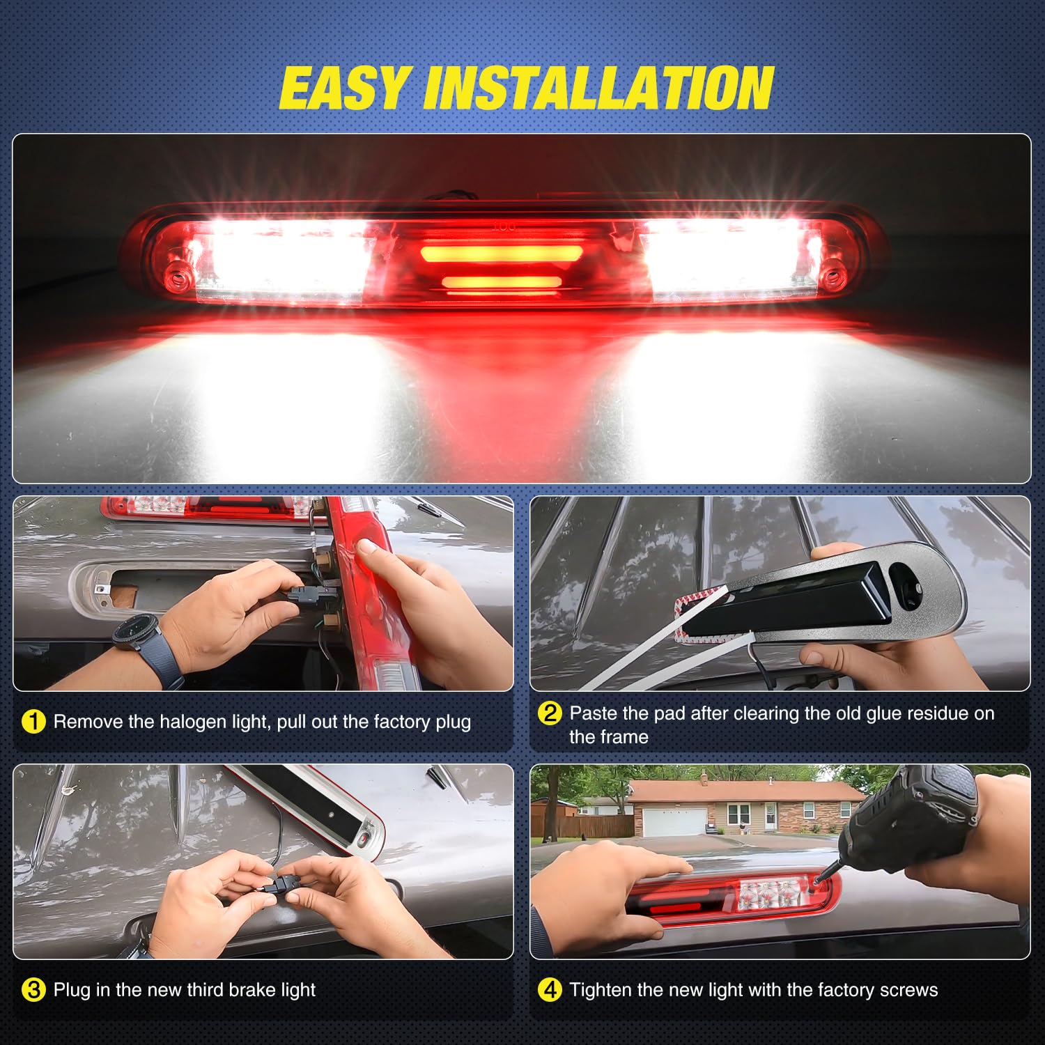 Nilight installed on Chevy truck third brake location demonstrating direct-fit replacement convenience