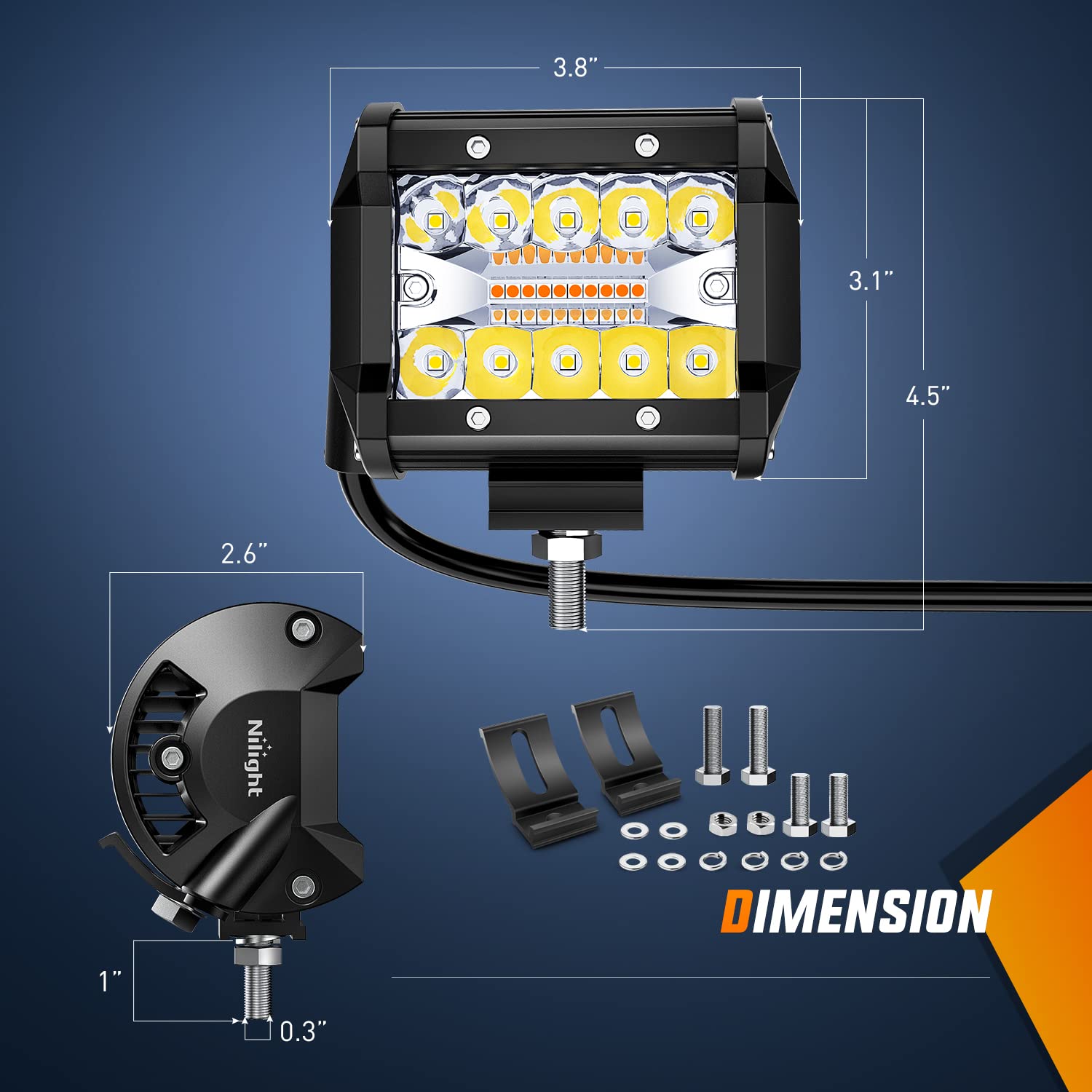 Nilight close-up of LED emitters highlighting combo-beam design for consistent brightness