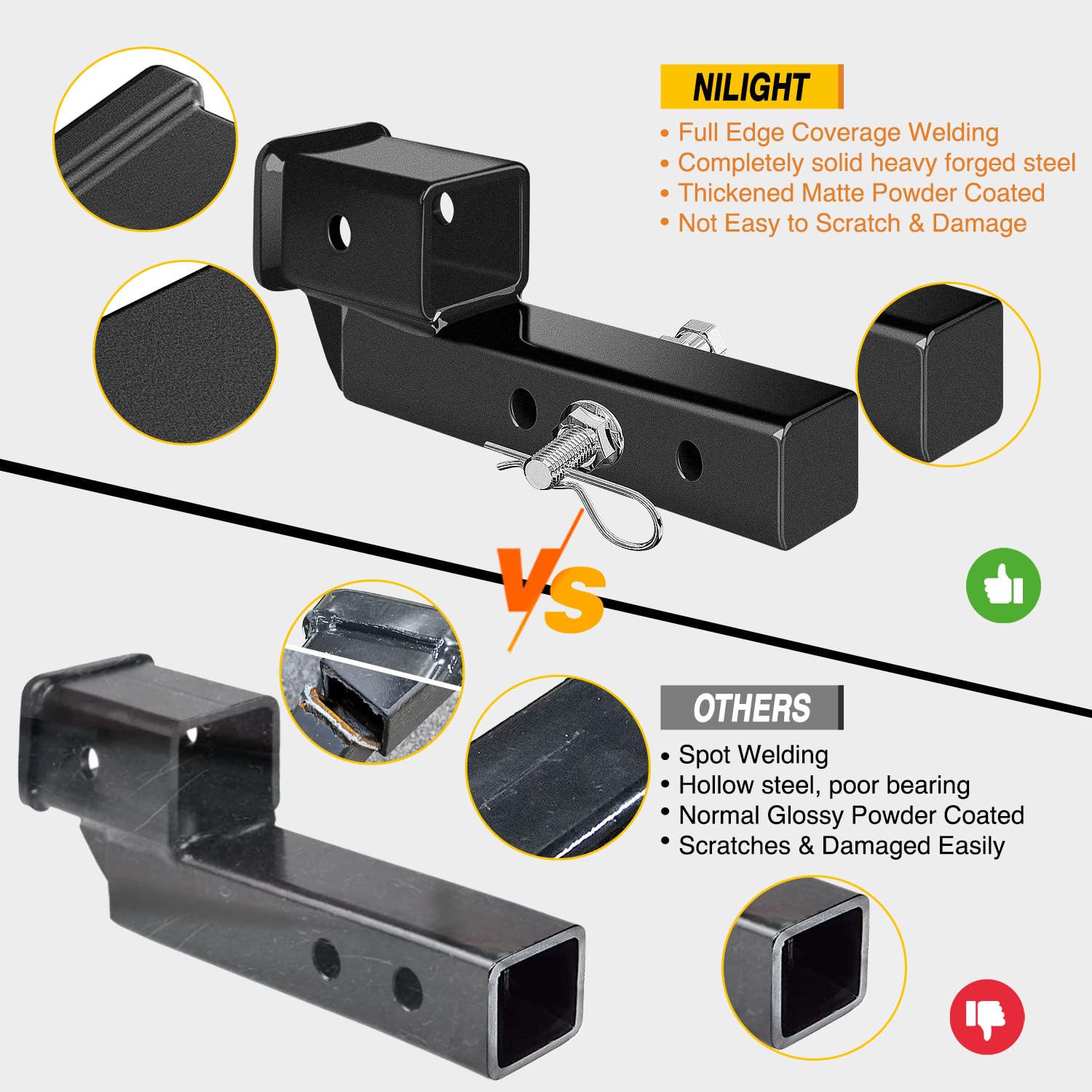 Nilight three pin holes detail illustrating selectable 5, 7, 9 inch extension positions