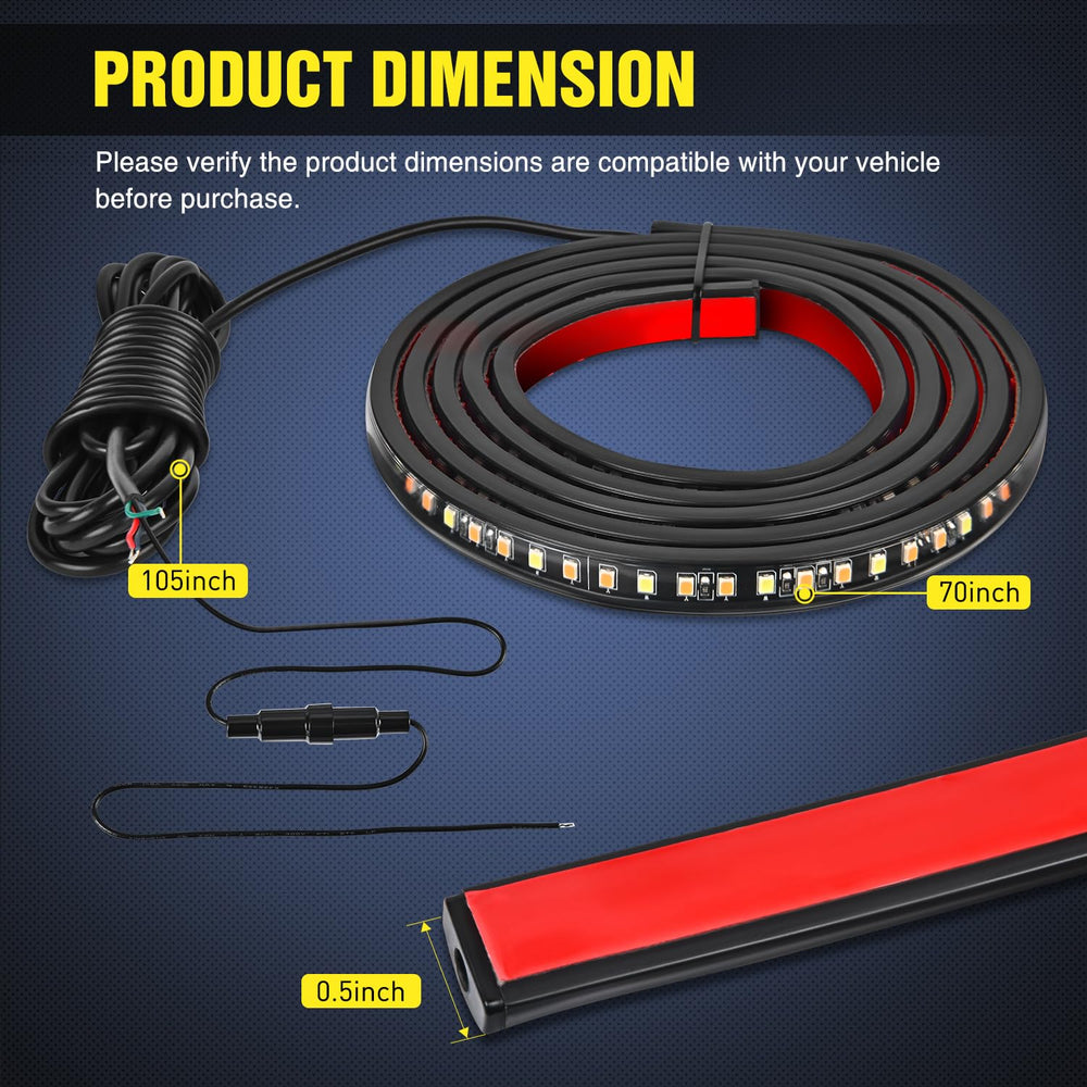 Nilight strip beside ruler showing 70-inch length for fitment