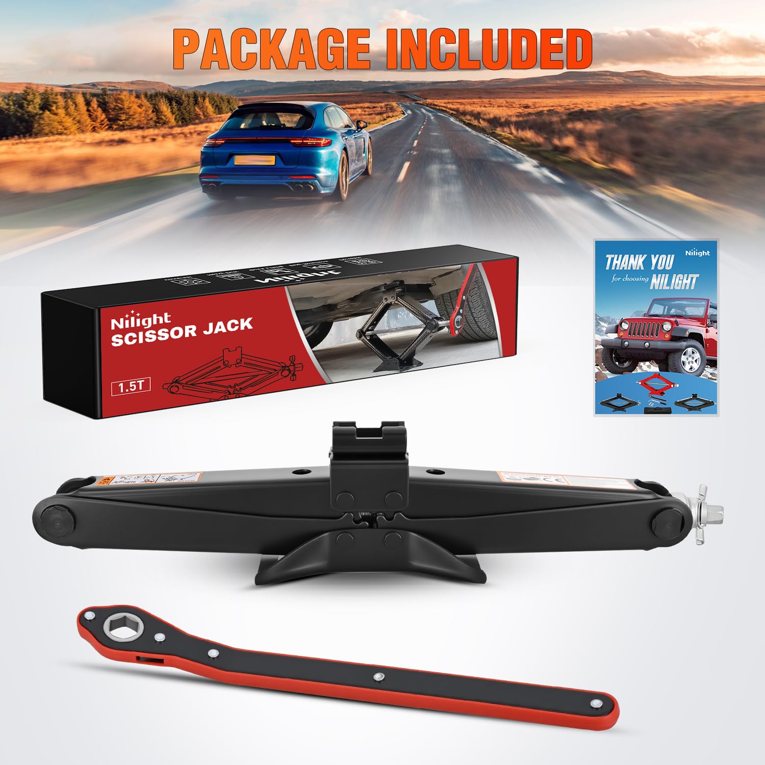 Nilight scissor jack used at roadside demonstrating emergency preparedness benefit