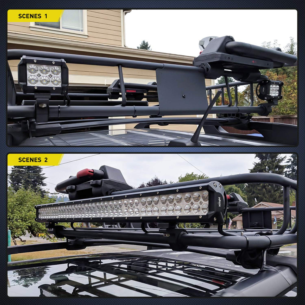 Nilight mounted on jeep roof rack showing rugged off-road lighting setup