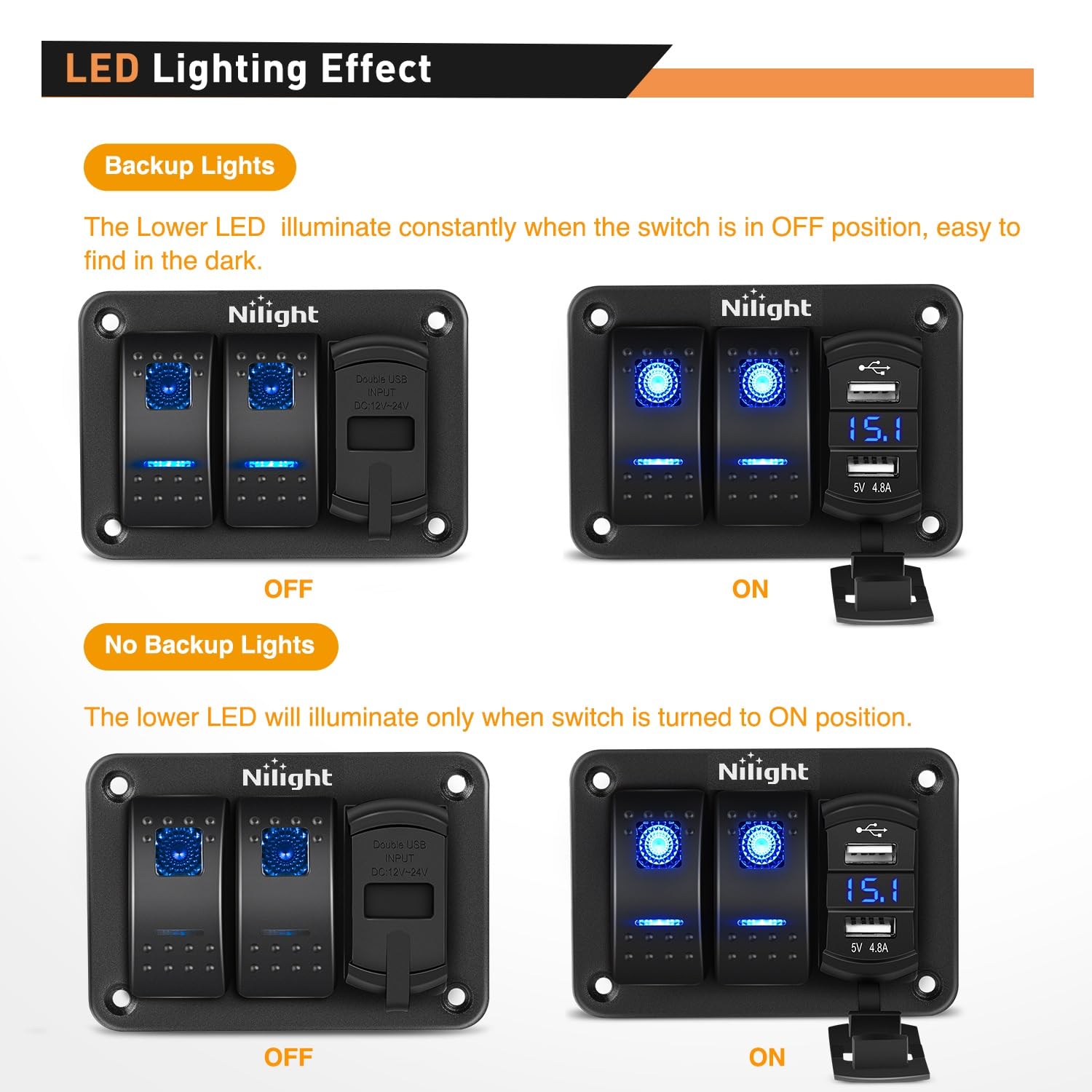 Nilight mounted in vehicle dash providing neat factory-like installation benefit
