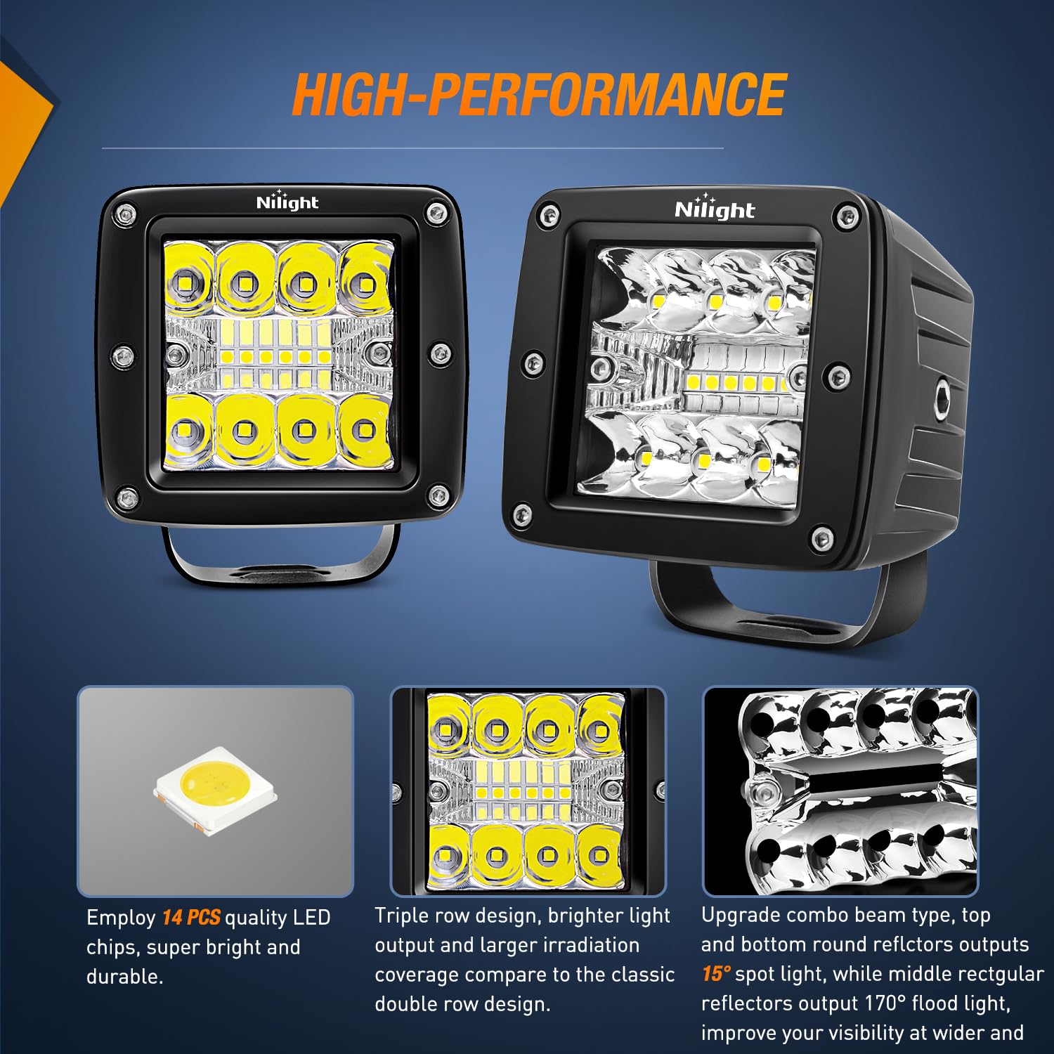 Nilight cubes mounted on vehicle bumper illuminating road for improved visibility benefit