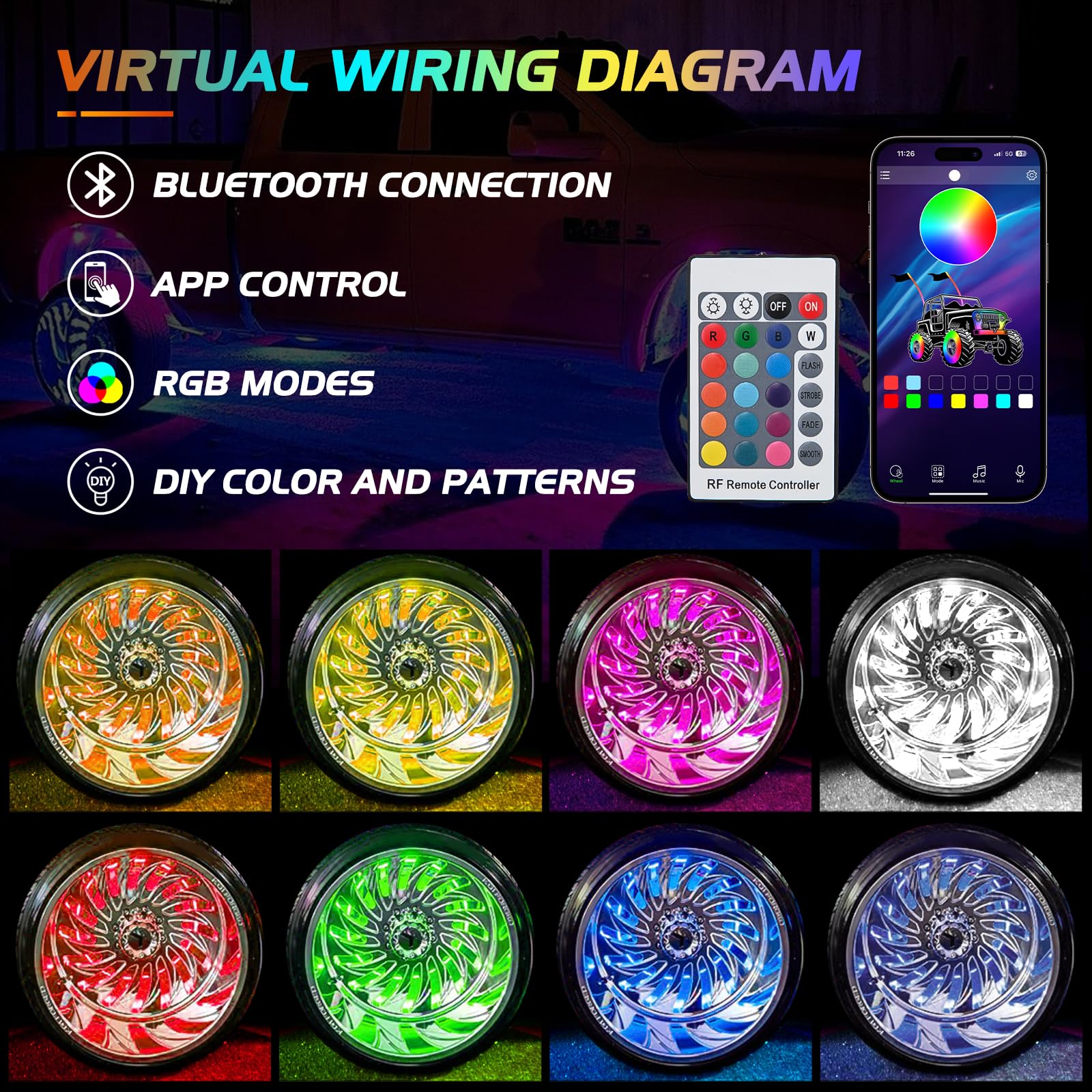 Nilight mounted wheel lit at night demonstrating eye-catching visibility