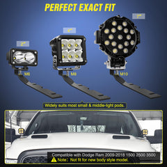 Nilight brackets mounted with LED pod on RAM hood illustrating lighting placement