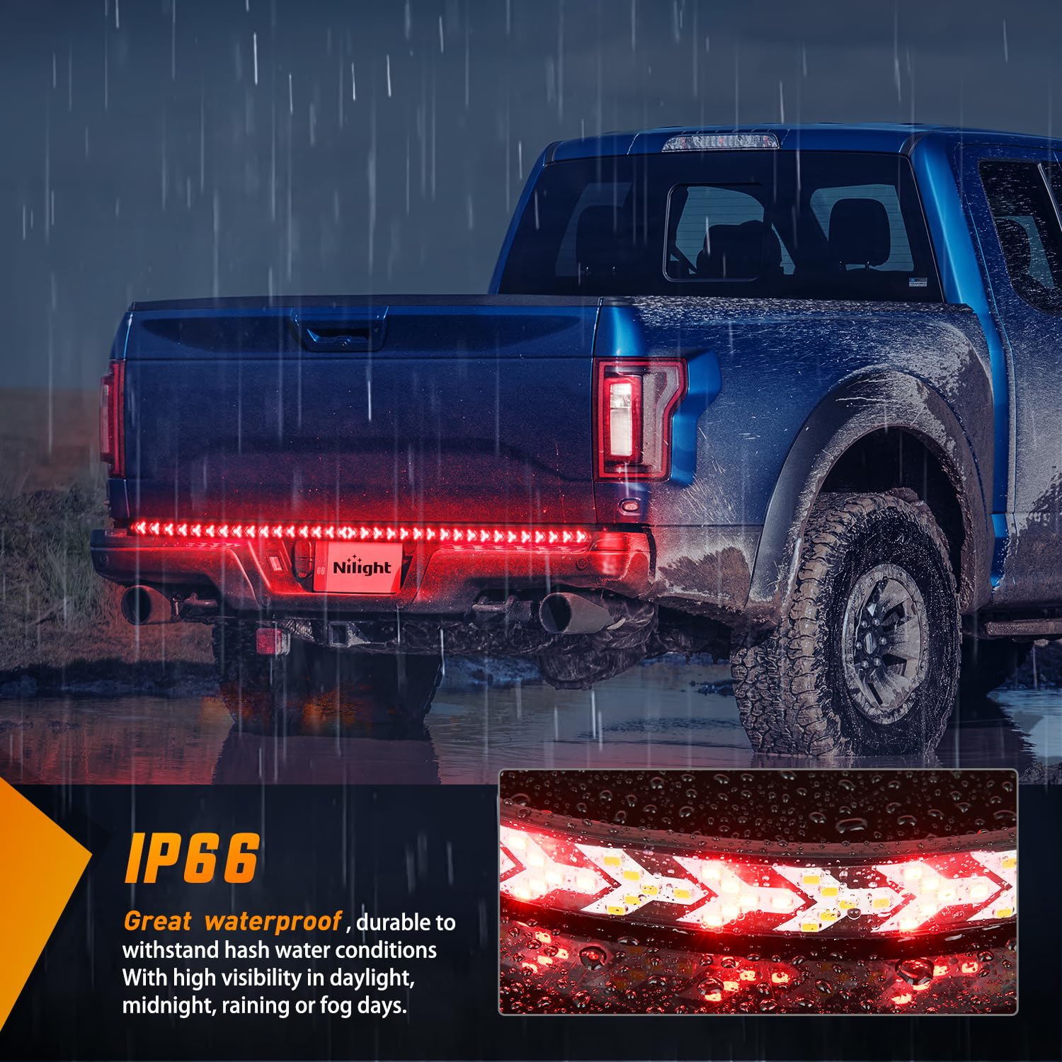 Nilight night beam demo showing improved rear visibility at night