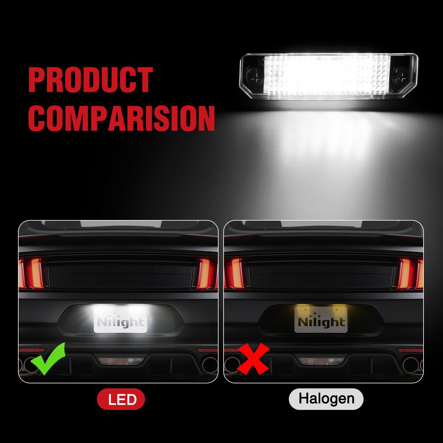 Nilight illuminating license plate at night, enhances plate readability