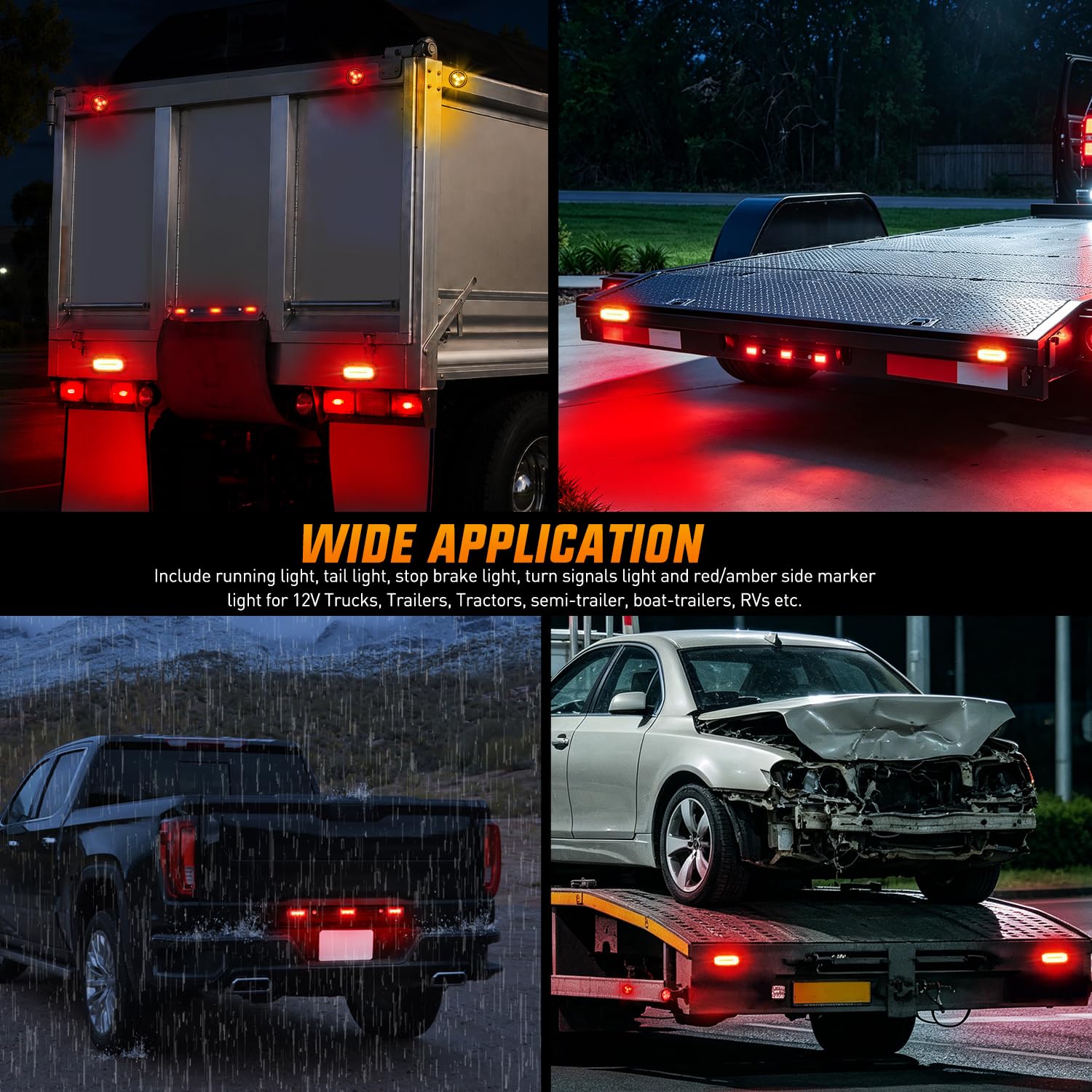Nilight lights on trailer at night showing bright output for enhanced visibility
