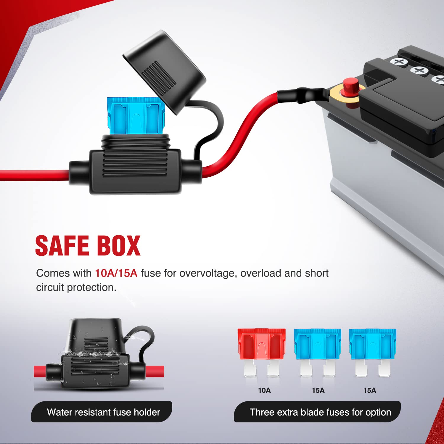 Nilight dual output leads and secure connectors for two light bars