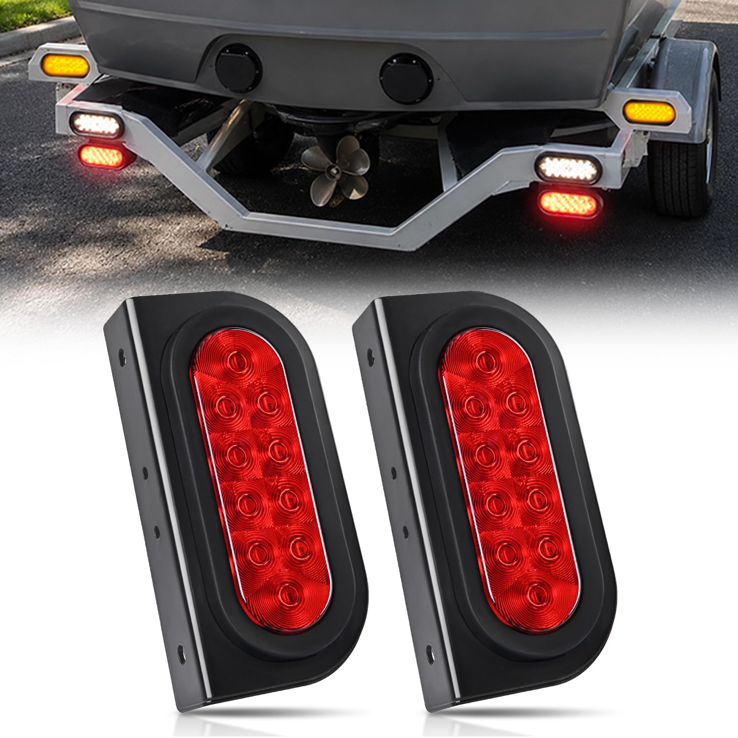 Nilight oval tail light front view showing bright red lens and clear visibility