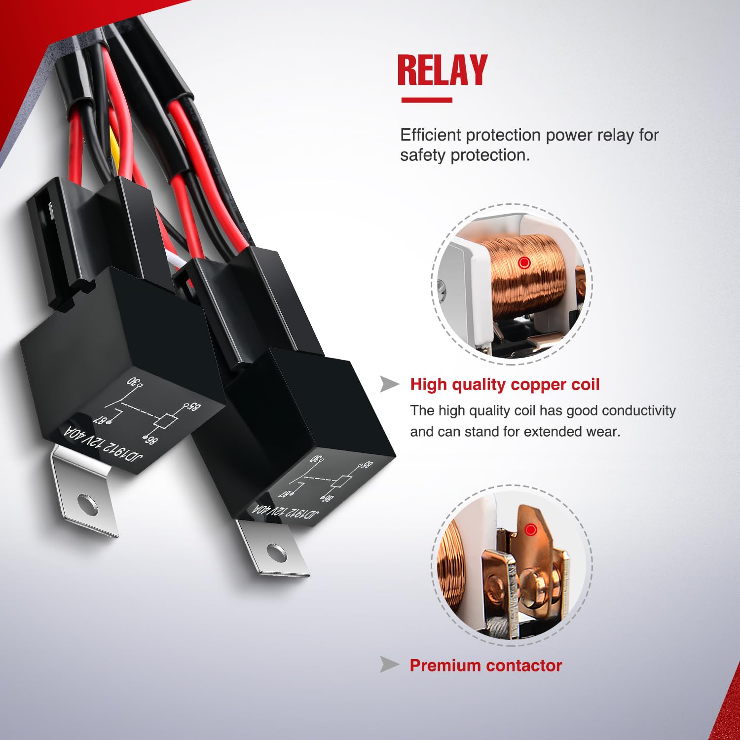 Nilight relay and fuse closeup showing protective components for overcurrent safety