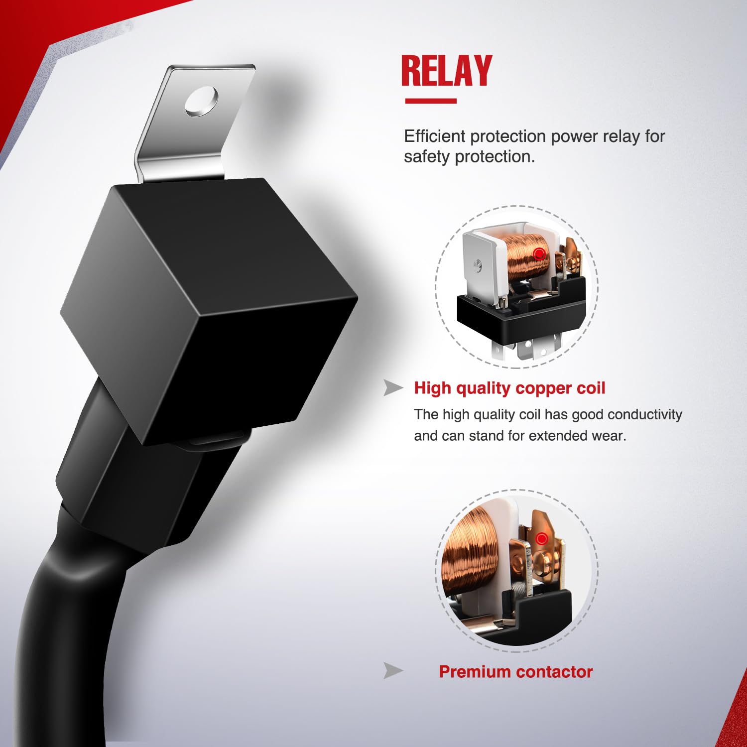 Nilight relay and blade fuse detail showing protection and safe current handling