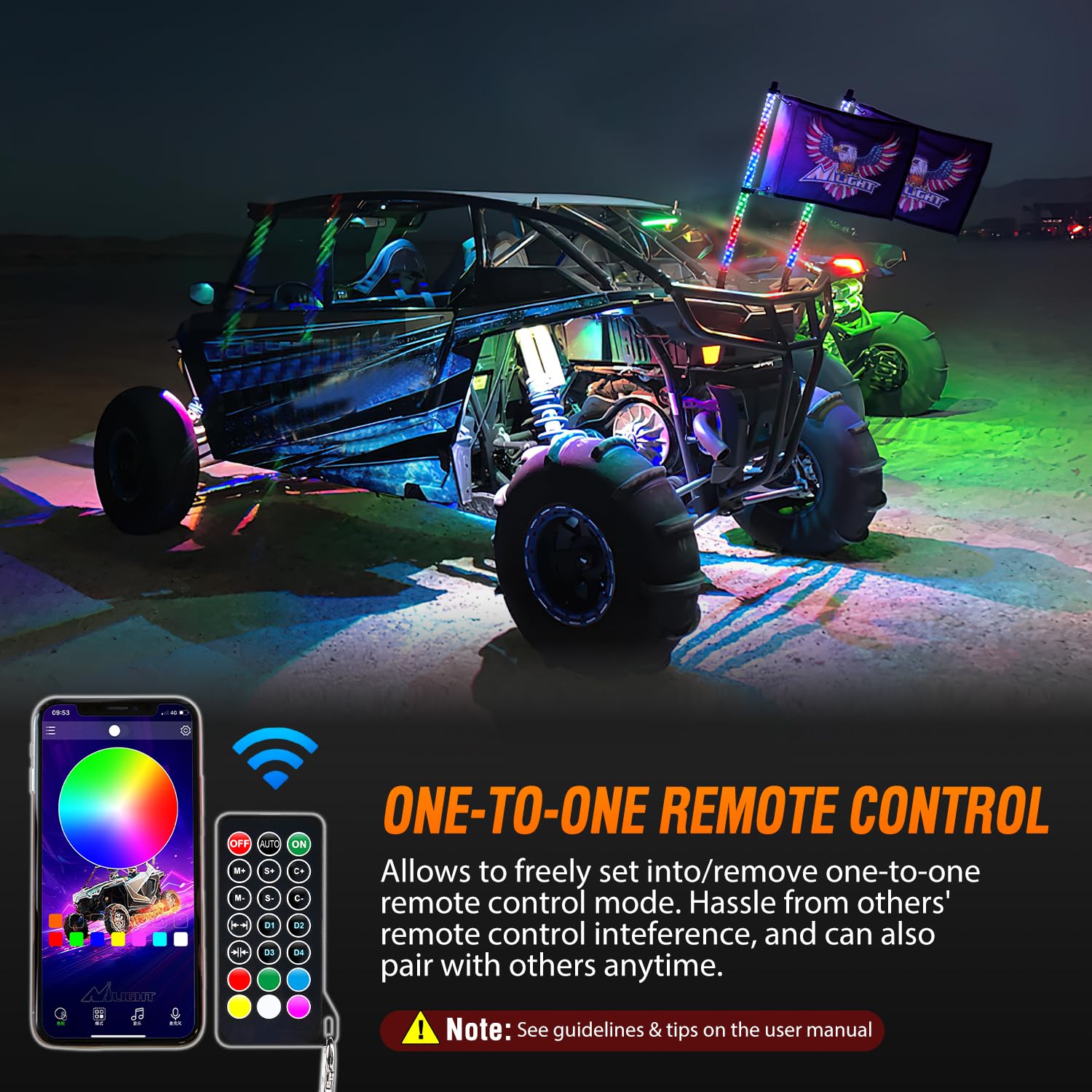 Nilight RF remote and Bluetooth app on phone for easy custom control